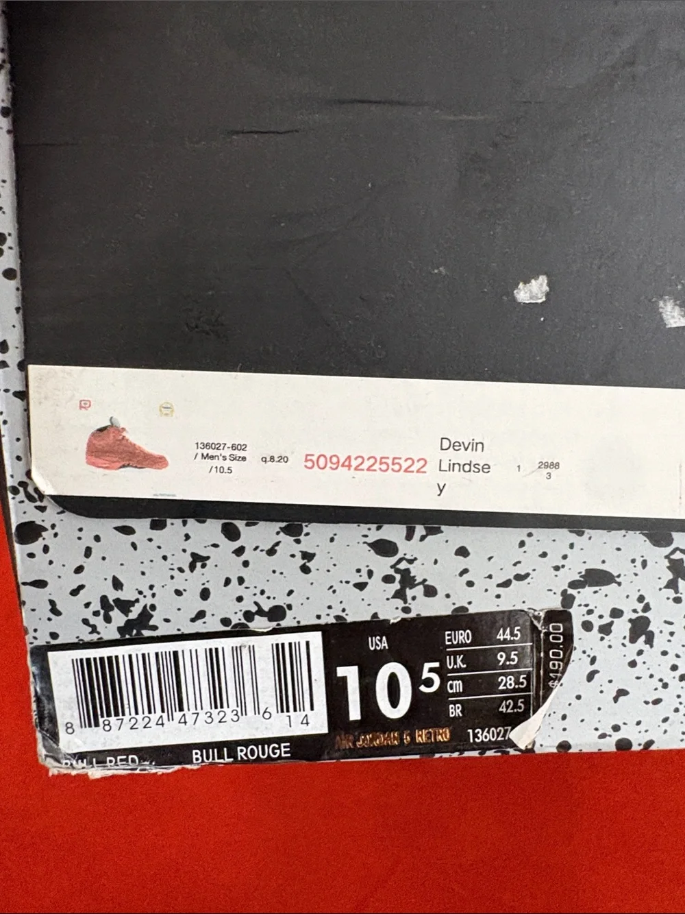 Air Jordan 5 Retro Bull Rouge, 10.5M